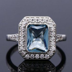💎Noble Retro Carved Pure Blue Zircon Silver Vintage Rings for Women, MARR9167